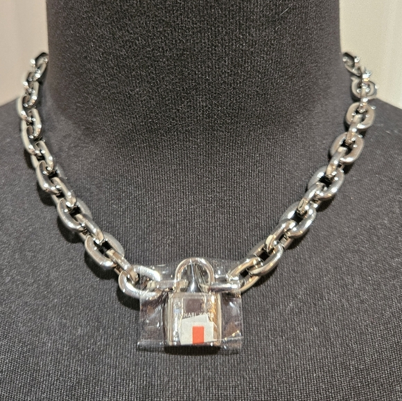 Michael Kors Square Chain Link Padlock Necklace Silver Plate Stainless Steel NWT - Picture 14 of 16